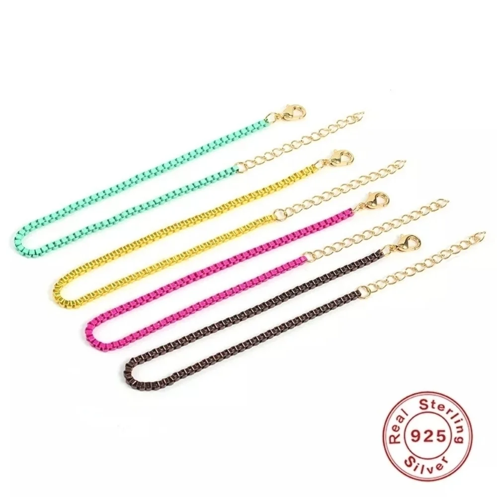 NEW Pink Enamel Plated 925 Silver Adjustable Box Chain Bracelet‎